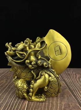 黄铜日月睚眦摆件龙二子日月邪家居摆设摆件