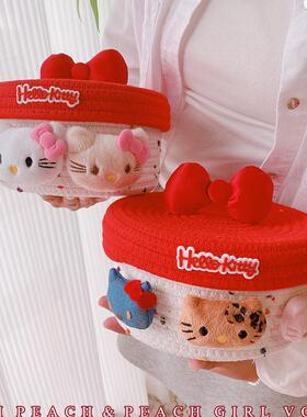 HD10164A06蝴蝶结猫咪红色喜庆收纳桶桌面家具卧室杂物零食收纳筐