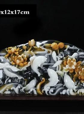 玉石年年有余摆件寿山石芙蓉石工艺品奇石原石石雕居家办公乔迁送