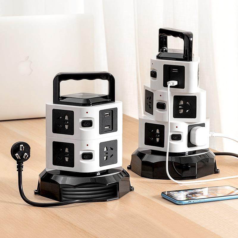 塔式防雷电脑家用插座 立式多孔插线板带USB智能立体拖接线板