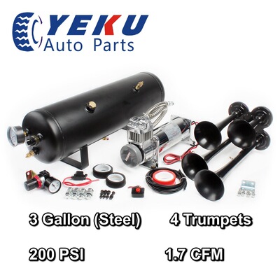 厂家直销12V不锈钢200psi带4管喇叭汽车改装气泵 车载空压机气泵