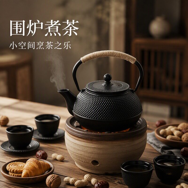 围炉煮茶壶日式烧水泡茶家用铸铁壶电陶炉专用过滤炭火茶炉壶全套