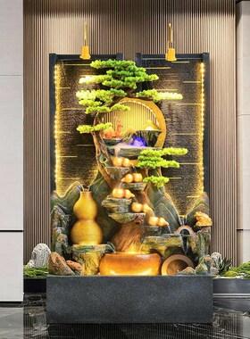 生财假山水幕墙屏风流水喷泉办公室造景酒店庭院客厅玄关会所摆件