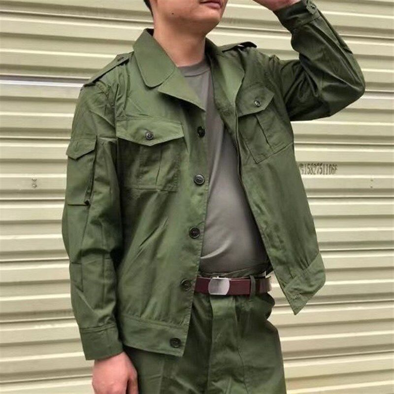 库存1989男夏季工作服套装的确良老式作训服扣式短款带屁兜劳保服