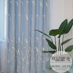 加厚绣花纱加物理全遮光布双层布纱一体大气客厅温馨卧室成品窗帘