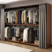 步入式 衣柜架实木衣帽架落地卧室挂衣架 金属衣帽间架子铁艺开放式