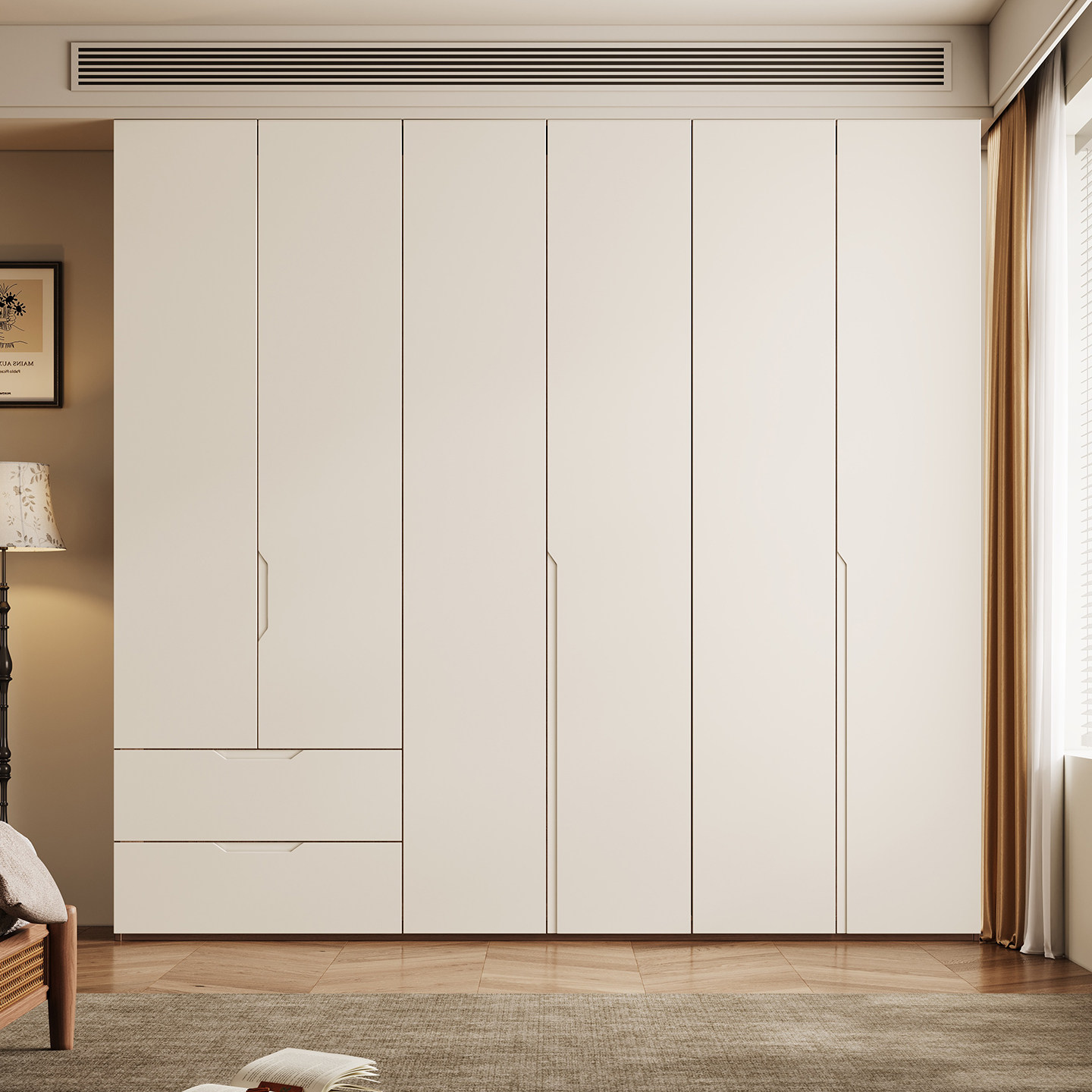 现货奶油风橡木衣柜全实木八十门卧室白色简约全挂组合环保大衣橱