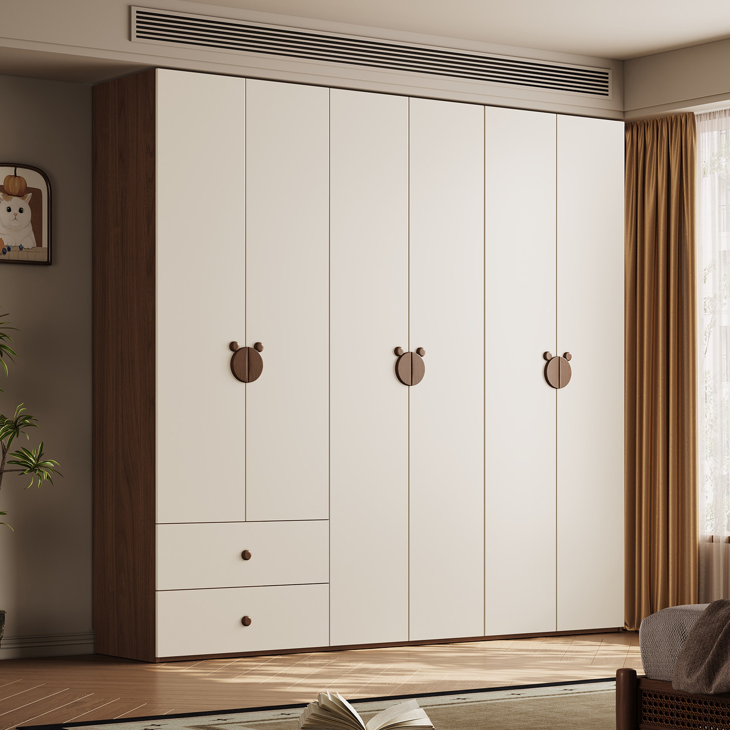 现货全实木奶油风衣柜家用卧室原木拼白色组合衣柜环保储物大衣橱