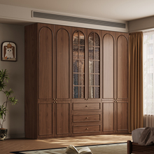 全实木橡木中古风卧室衣柜玻璃门