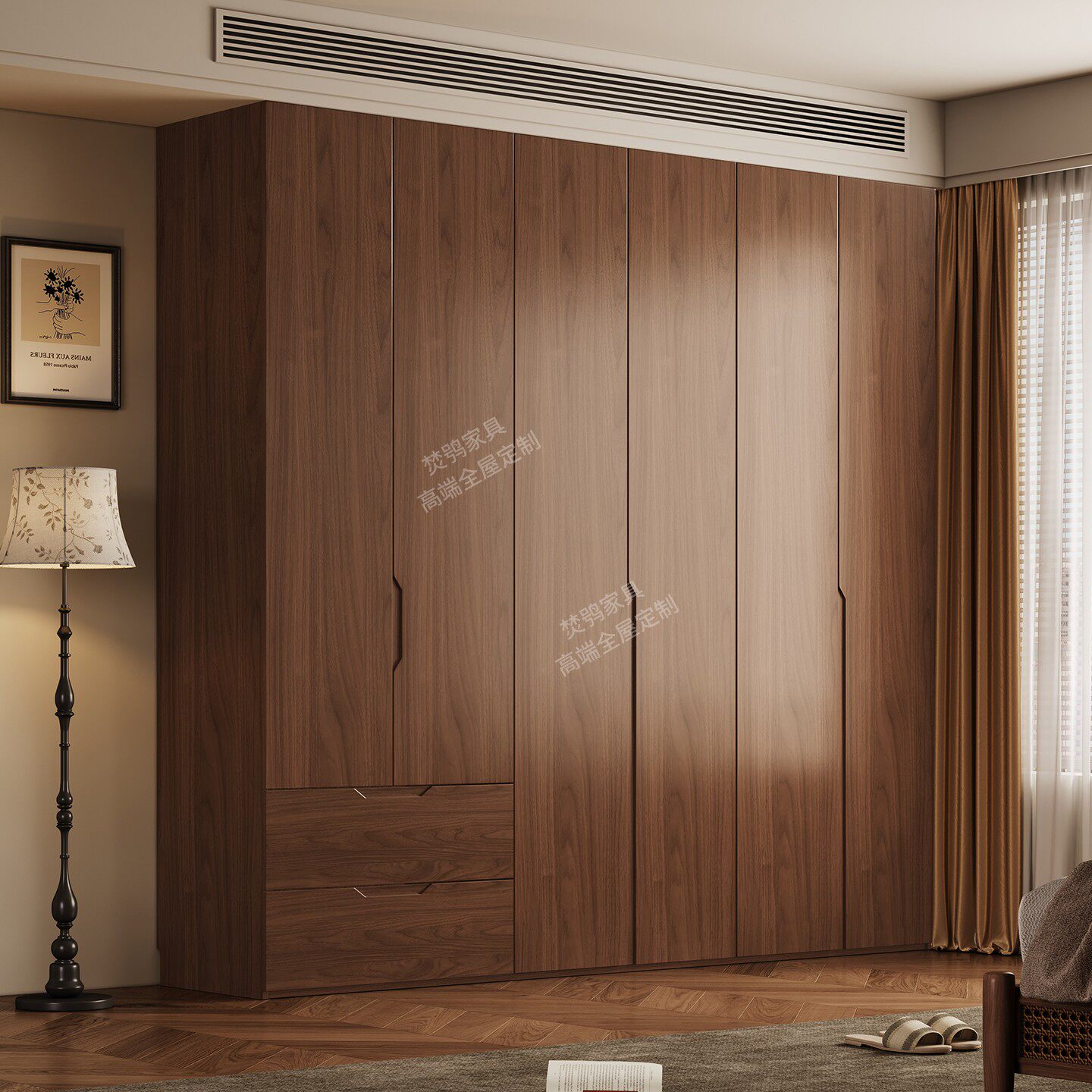 现货橡木全实木衣橱新款柜子ENF级环保胡桃色中古风家用卧室衣柜