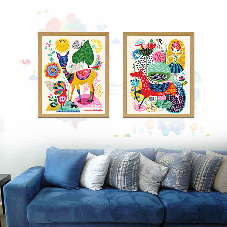时尚缤纷马儿童房装饰画卧室床头挂画现代客厅壁画餐厅咖啡馆壁画