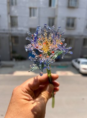 手作灯工玻璃铃兰鸢尾花枝虞美人摆件琉璃水晶安达知江永生花龙年