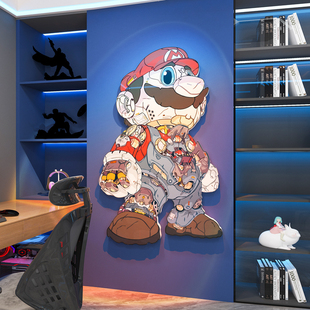 超级玛丽墙面装 饰街机网吧电竞房间布置马里奥主题海报墙贴纸画3d