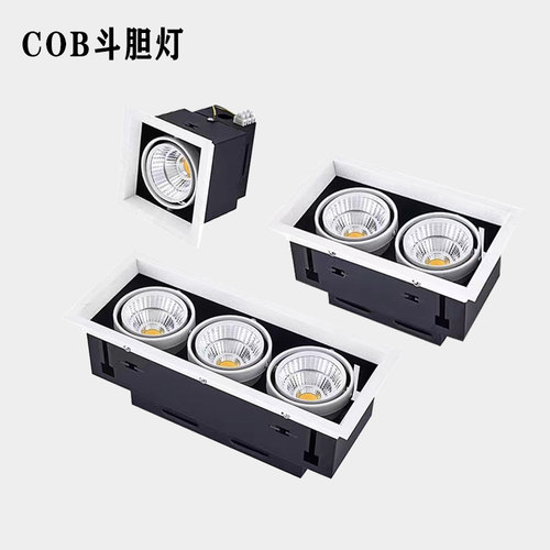 led斗胆灯双头射灯单头三头格栅悬吊式天花板天花孔灯方形嵌入式C