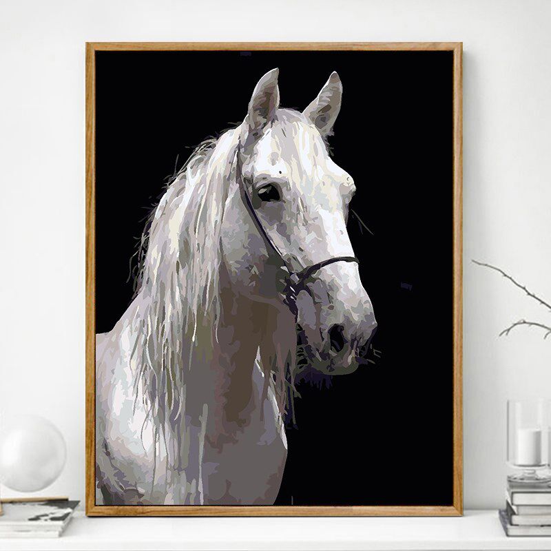 diy数字油画 马客厅风景动物玄关手工涂色涂鸦减压填色油彩装饰画