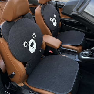 汽车坐垫四季亚麻半包女卡通可爱黑色车垫棉麻座垫海豚夏季座椅垫