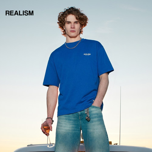 Realism蔚蓝色T恤重磅纯棉情侣T