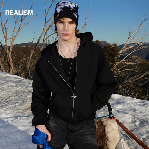 REALISM烫钻短款拉链连帽卫衣