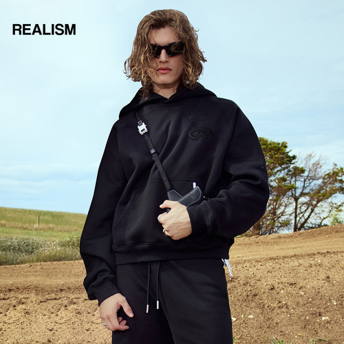 REALISM经典短款连帽卫衣男女黑