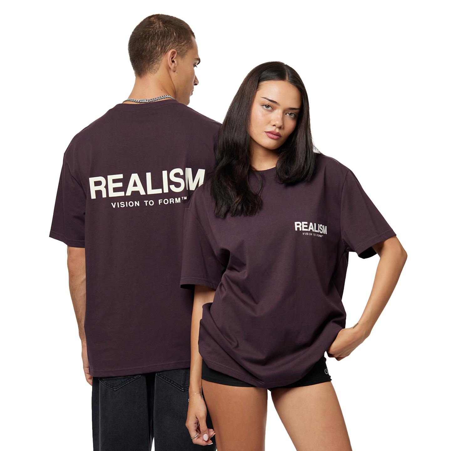 【夏新品】Realism纯棉短袖T恤 梅子色 宽松落肩纯棉短袖 情侣装