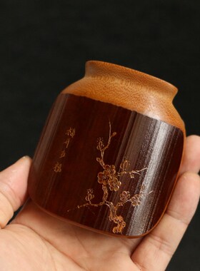 广西老煤竹老竹纯手工精工打磨制雕刻茶道掌中宝茶则把件收藏竹器