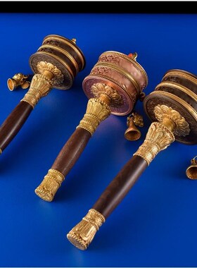 西藏家用红铜黄铜手摇转轮底座雕刻八吉祥大小号转筒双轴承摆件