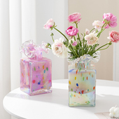 中古花瓶摆件客厅插花鲜花玻璃琉璃高级感法式 饰 芬顿粉色样板间装