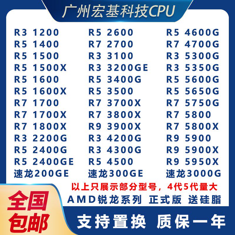 R3 2200G R5 2400GE 4600G 5600G R7 5800X R9 5900X 5950X cpu