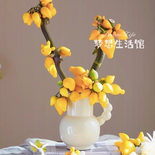 五代果花瓶奶油风提手陶瓷花器摆件客厅餐厅酒店民宿艺术品摆件