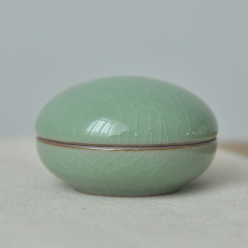 龙泉青瓷小号便携印泥盒陶瓷高盖印泥缸篆刻书法文房粉盒空盒 30g