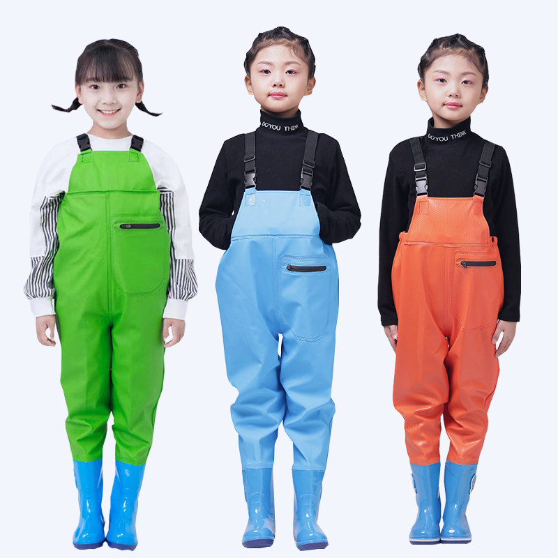 儿童下水裤带雨鞋连体全身半身防水男童女童幼儿园小学生下河赶海