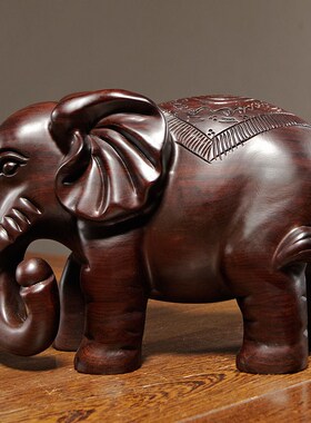 黑檀木雕大象摆件实木质雕刻一对象红木家居玄关办公室装饰工艺品