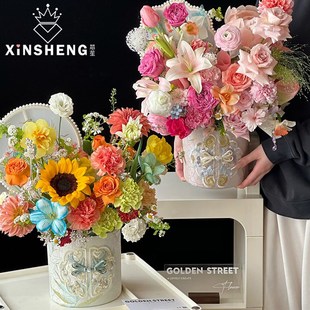 布料桶鲜花束插花桶桶手工花艺diy包装 中式 芯苼 材料 芯动好价