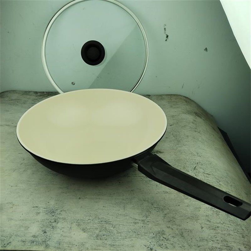 【养生白瓷】铸铁炒锅白瓷釉不沾锅家用煎炒锅30cm灶炉通用