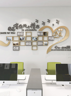 企业文化办公司室墙面装饰励志员工团队风采荣誉展示照片设计墙贴