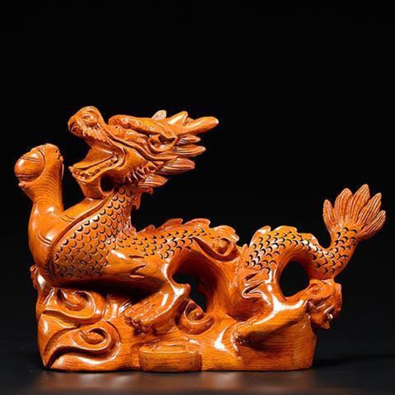 黑檀木雕龙摆件招财十二生肖龙办公室装饰家居饰品红木工艺品礼品