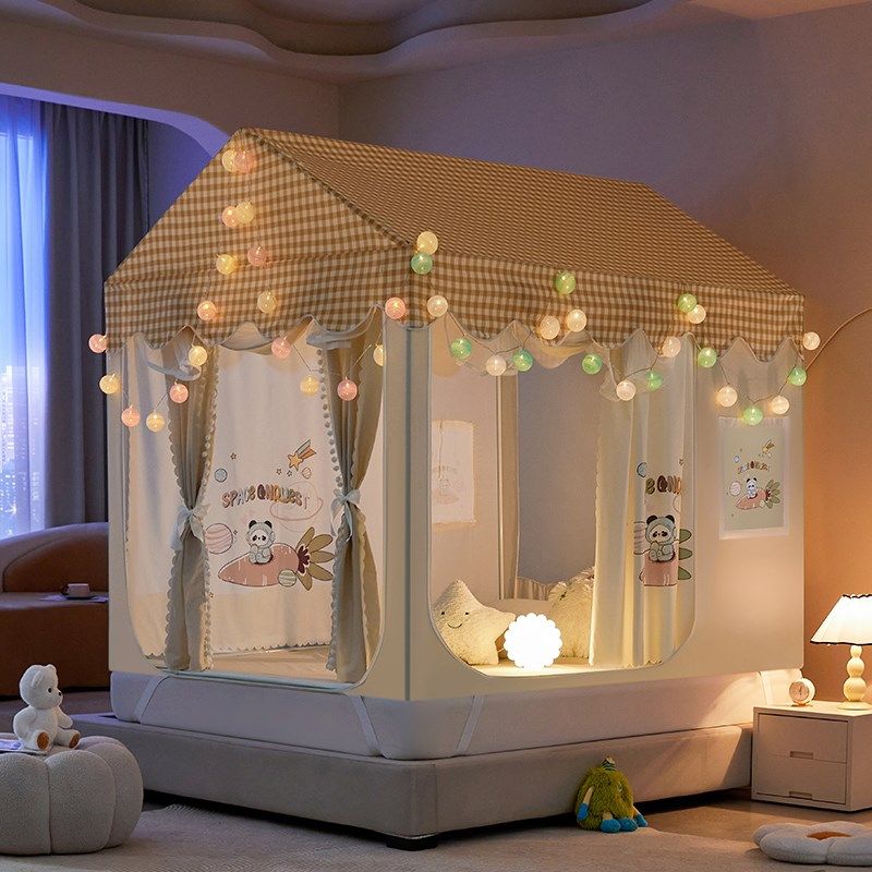 新款防摔蚊帐家用城堡房屋型蒙古包双层遮光布帘一体式儿童防掉床,床上用品,蚊帐,淘宝优惠券,粉丝福利购,淘宝优惠卷