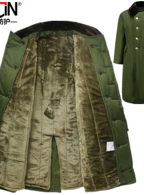 军棉大衣男绿色大衣毛绒东北大棉袄黄冬季加厚棉花长款保安服防寒