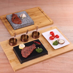火山岩石板烧牛扒盘烤肉花岗石板牛排烧烤盘西餐酒店石头加热餐具