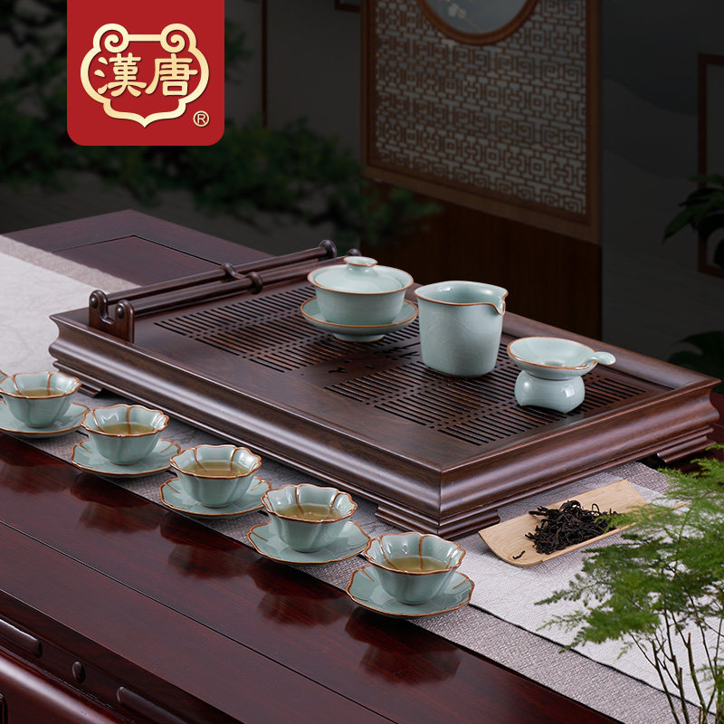 汉唐家用茶盘托盘实木抽屉式储水茶台功夫茶具套装干泡台茶海茶托
