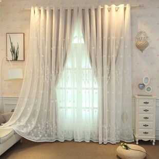 韩式田园小清新刺绣窗纱全遮光双层窗帘客厅卧室飘窗阳台定制成品