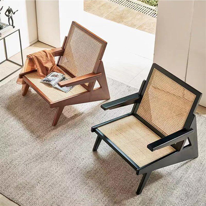 藤编中古设计师沙发椅实木昌迪加尔单人椅子侘寂风阳台休闲袋鼠椅