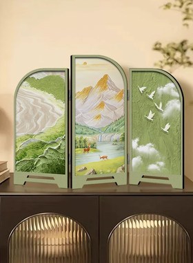 法式清新桌面摆件客厅小屏风装饰画中古风入户玄关鞋柜电视柜摆画