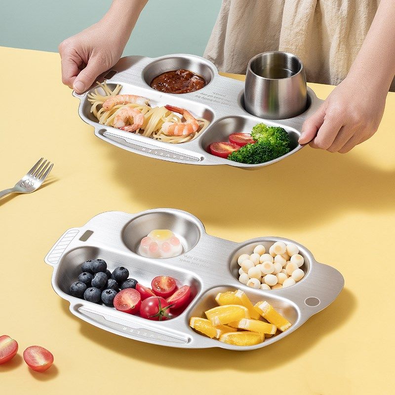 儿童餐盘卡通餐具食品级304不锈钢宝宝吃饭盘子可爱分格分餐盘