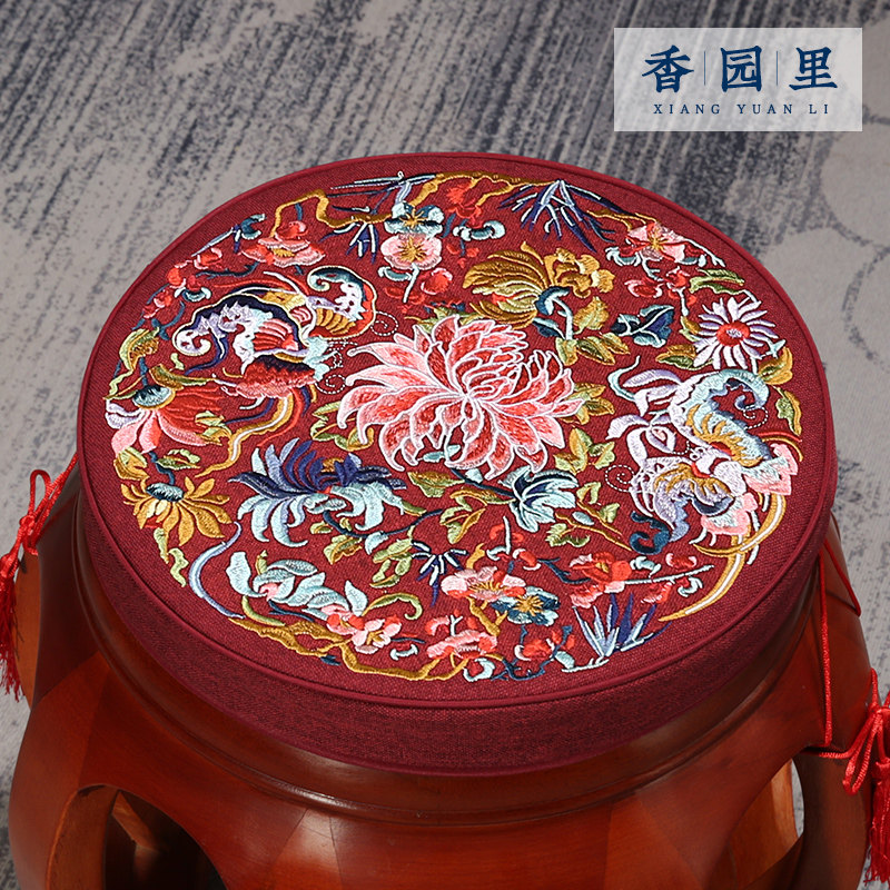 中式圆形坐垫红木鼓凳圆垫实木小圆垫古筝凳琴凳垫藤椅垫防滑定制