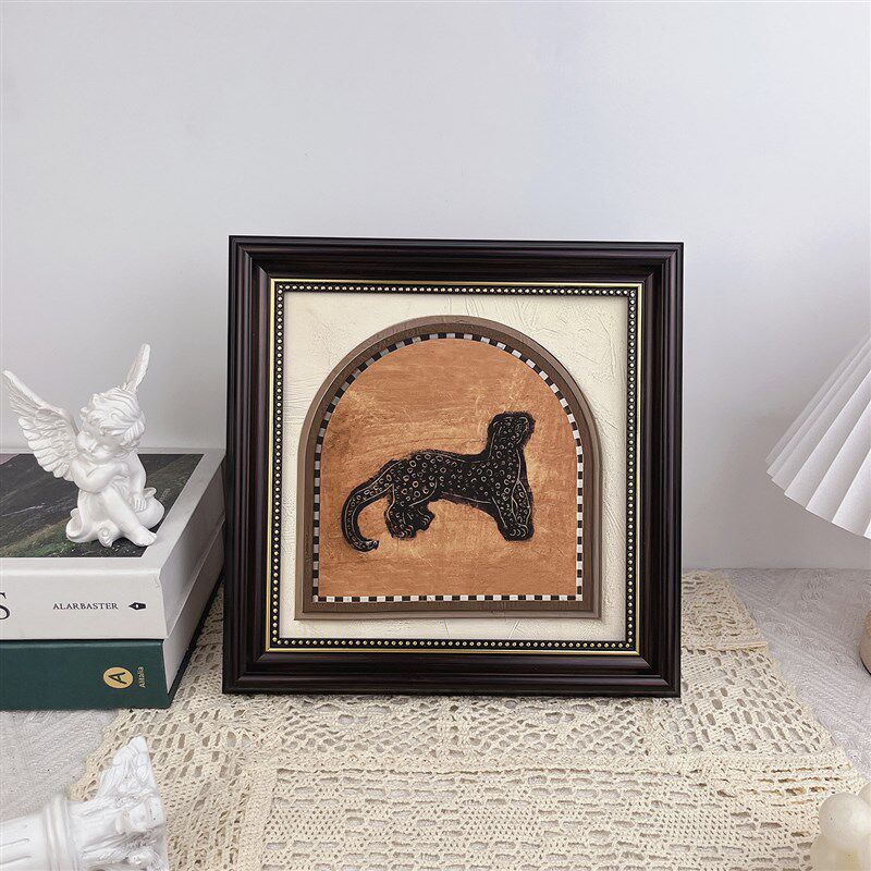 常玉金钱豹油画装饰画摆件美欧式复古相框家居客厅玄关背景墙挂画