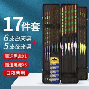 日夜套装 纳米咬钩变色变色龙漆鱼漂盒双层台钓鱼漂超轻全套一整套