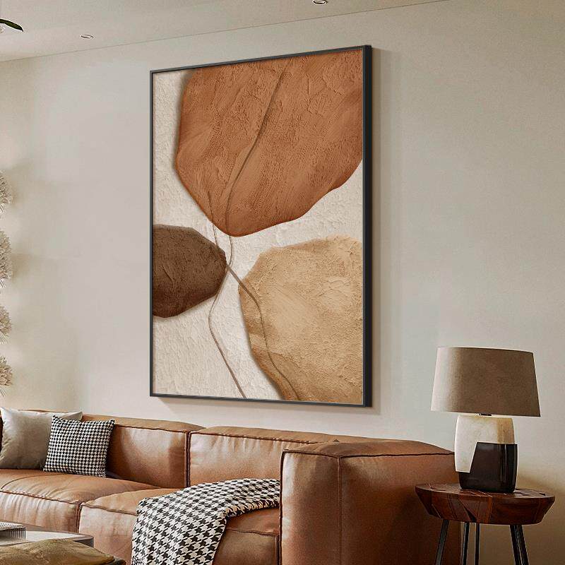 时来运转客厅装饰画肌理画沙发背景墙挂画奶油原木风玄关画高级感