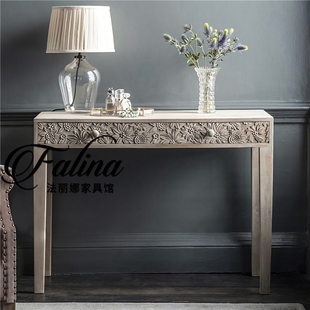 法式全实木玄关桌子靠墙走廊雕花超薄玄关柜入户门装饰复古玄关台