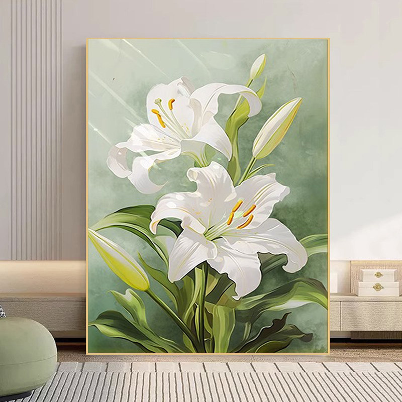 百合花diy数字油画填充填色油彩画纯手工画卧室饭厅丙烯画手绘画